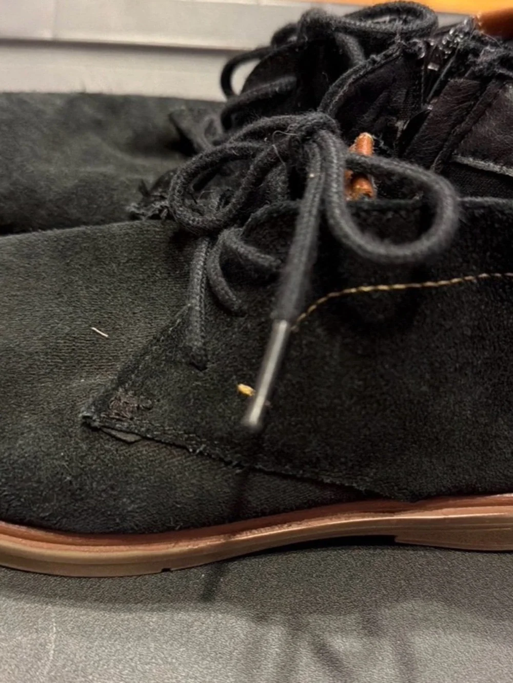 Steve Madden Kids Black Suede Lace-Up Dress Shoes with Brown Trim